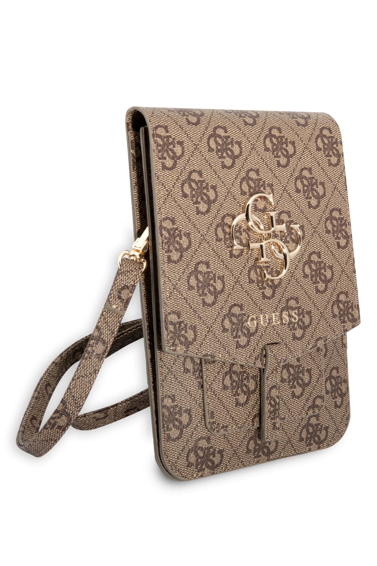 Guess 4G Logolu Telefon Çantası Kredi Kartlıklı Kahverengi  Guess