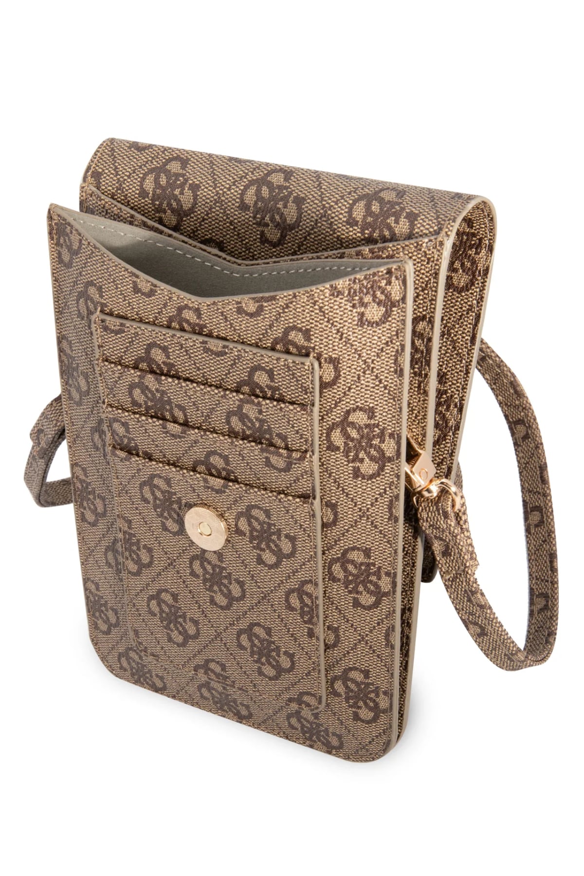 Guess 4G Logolu Telefon Çantası Kredi Kartlıklı Kahverengi  Guess