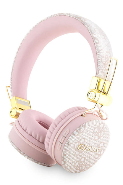 Guess On-Ear Bluetooth 5.3 Headphones 4G Pink with Patterned Metal Logo 