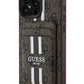 Guess Classic 4G Desenli iPhone 16 Pro Max Magsafe Uyumlu Kredi Kartlıklı Kılıf Kahverengi Guess