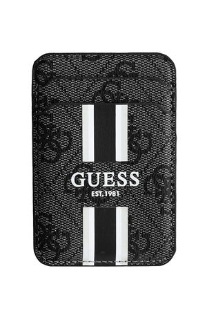 Guess Classic 4G Desenli iPhone 16 Pro Max Magsafe Uyumlu Kredi Kartlıklı Kılıf Siyah Guess