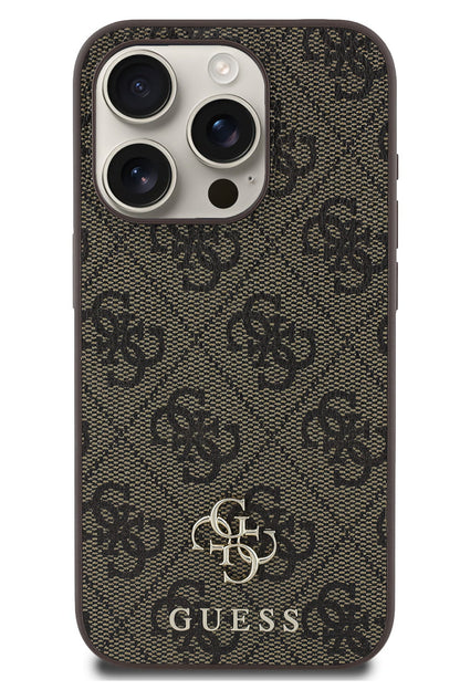 Guess Classic 4G Logolu iPhone 15 Pro Magsafe Uyumlu Kılıf Kahverengi  Guess