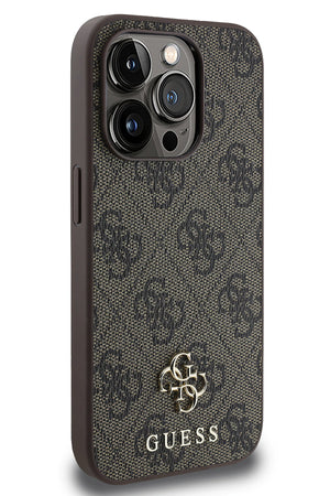 Guess Classic 4G Logolu iPhone 15 Pro Magsafe Uyumlu Kılıf Kahverengi  Guess