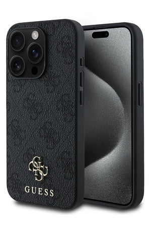 Guess Classic 4G Logolu iPhone 15 Pro Max Magsafe Uyumlu Kılıf Siyah  Guess