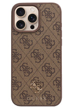Guess Classic 4G Logolu iPhone 16 Pro Max Magsafe Uyumlu Kılıf Kahverengi  Guess