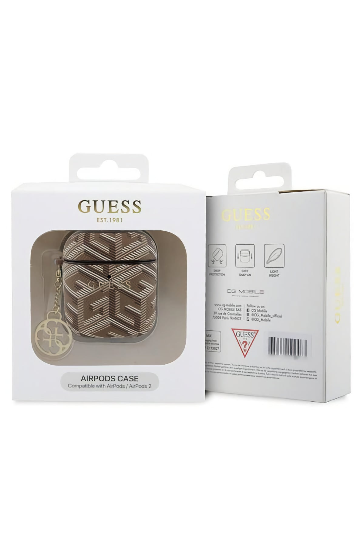 Guess Apple Airpods 2. Nesil Uyumlu Kılıf G Cube Süs Zincirli Kahverengi  Guess