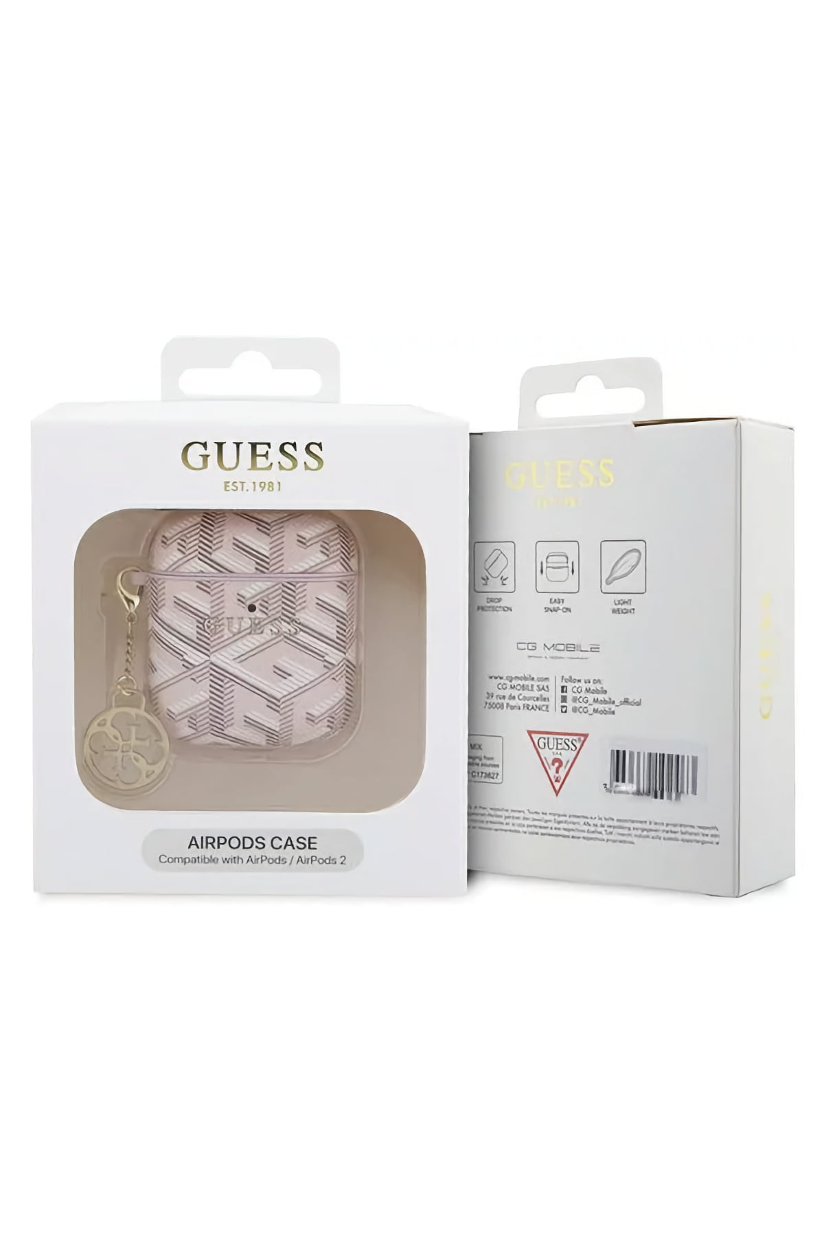 Guess Apple Airpods 3. Nesil Uyumlu Kılıf G Cube Desenli Süs Zincirli Pembe  Guess