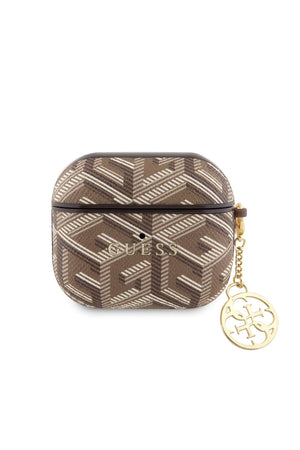 Guess Apple Airpods 3. Nesil Uyumlu Kılıf G Cube Desenli Süs Zincirli Kahverengi  Guess