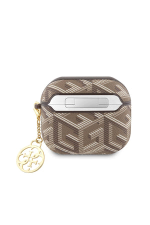 Guess Apple Airpods 3. Nesil Uyumlu Kılıf G Cube Desenli Süs Zincirli Kahverengi  Guess