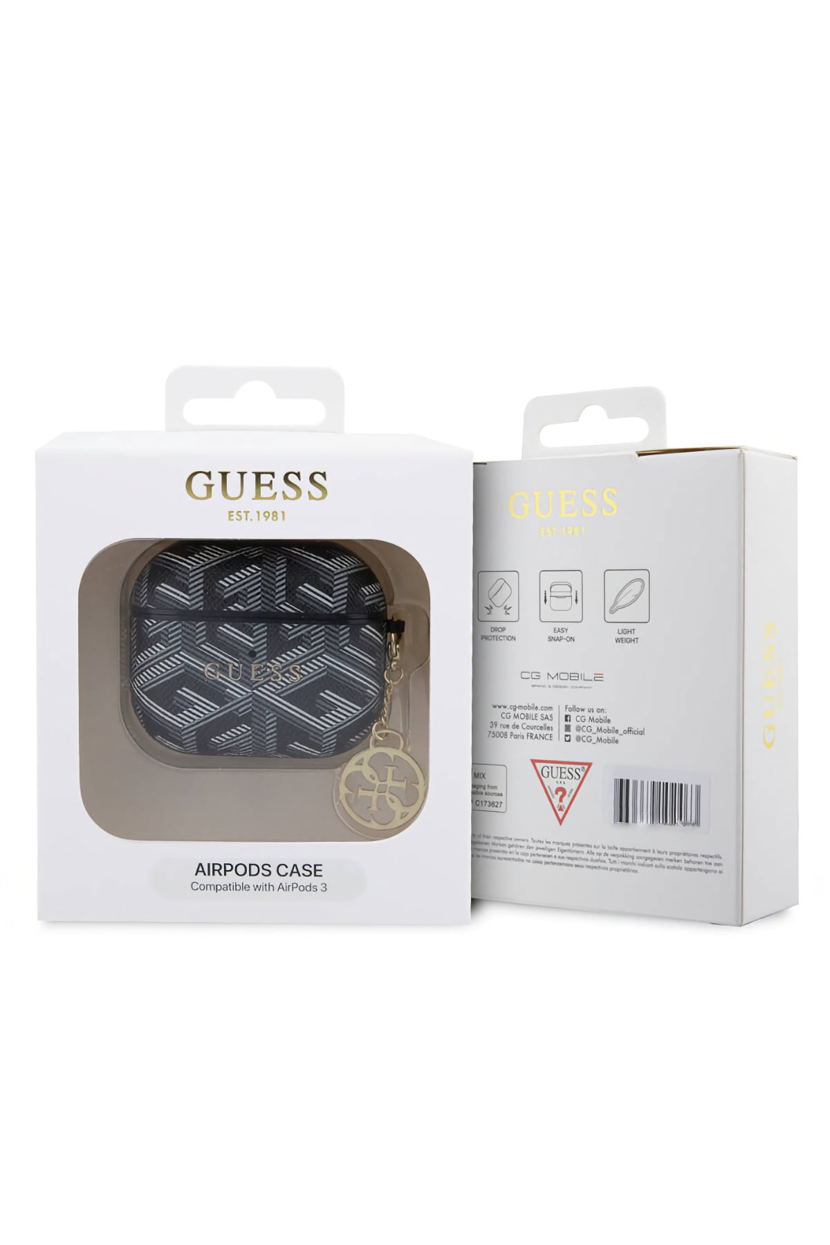 Guess Apple Airpods 3. Nesil Uyumlu Kılıf G Cube Desenli Süs Zincirli Siyah  Guess