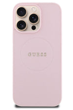 Guess Grained Yazı Logolu iPhone 16 Pro Max Magsafe Uyumlu Kılıf Pembe  Guess