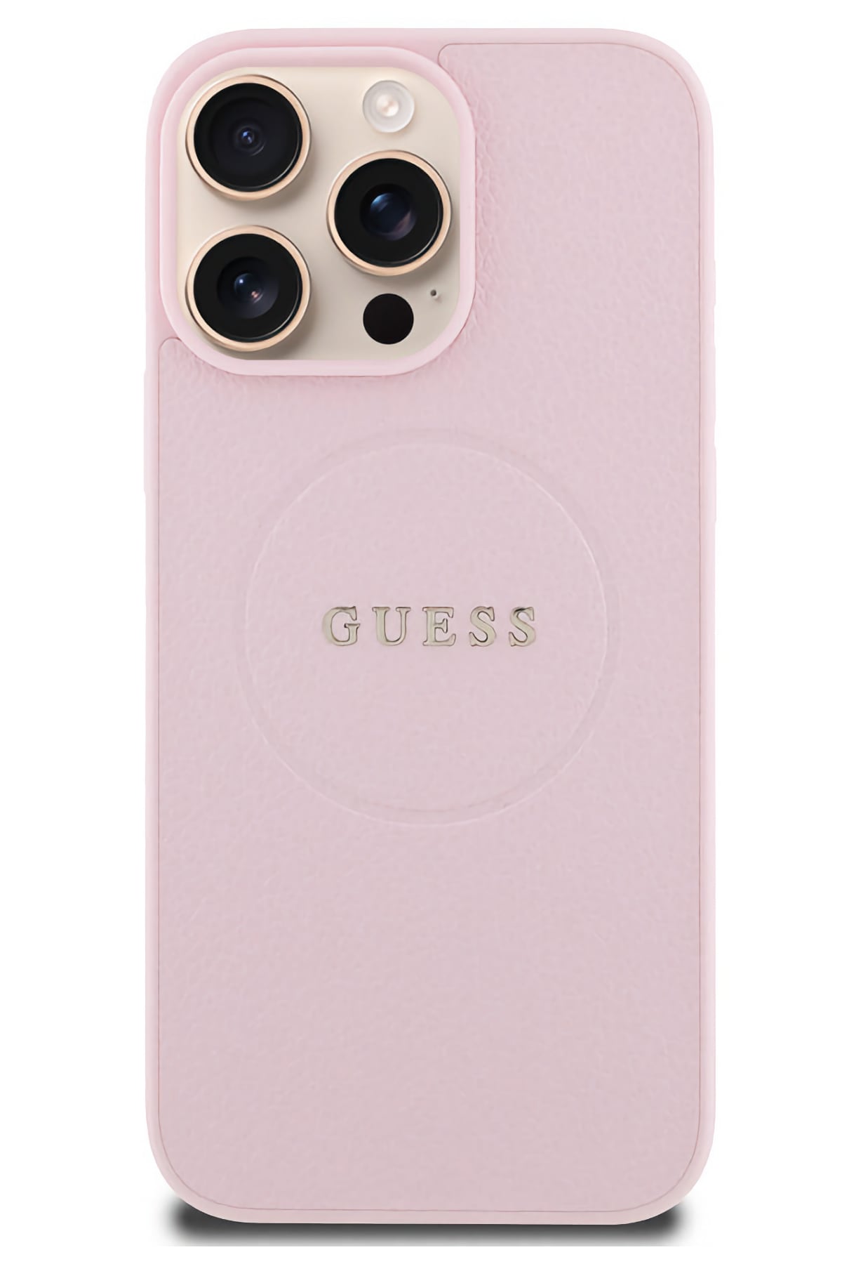 Guess Grained Yazı Logolu iPhone 16 Pro Max Magsafe Uyumlu Kılıf Pembe  Guess