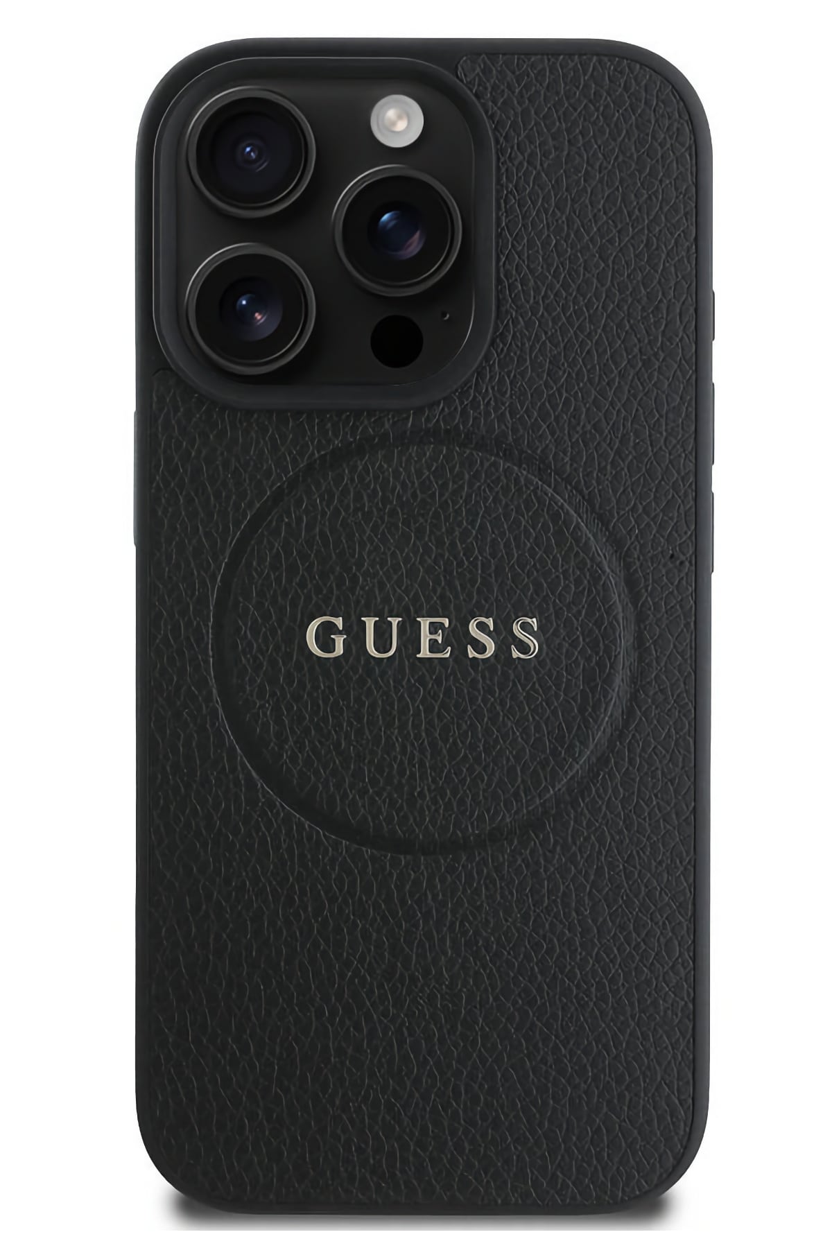 Guess Grained Yazı Logolu iPhone 16 Pro Max Magsafe Uyumlu Kılıf Siyah  Guess