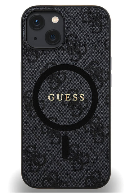 Guess iPhone 15 Magsafe Uyumlu 4G Desenli Kılıf Siyah  Guess