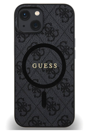 Guess iPhone 14 Magsafe Uyumlu 4G Desenli Kılıf Siyah  Guess