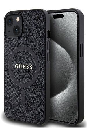 Guess iPhone 15 Magsafe Uyumlu 4G Desenli Kılıf Siyah