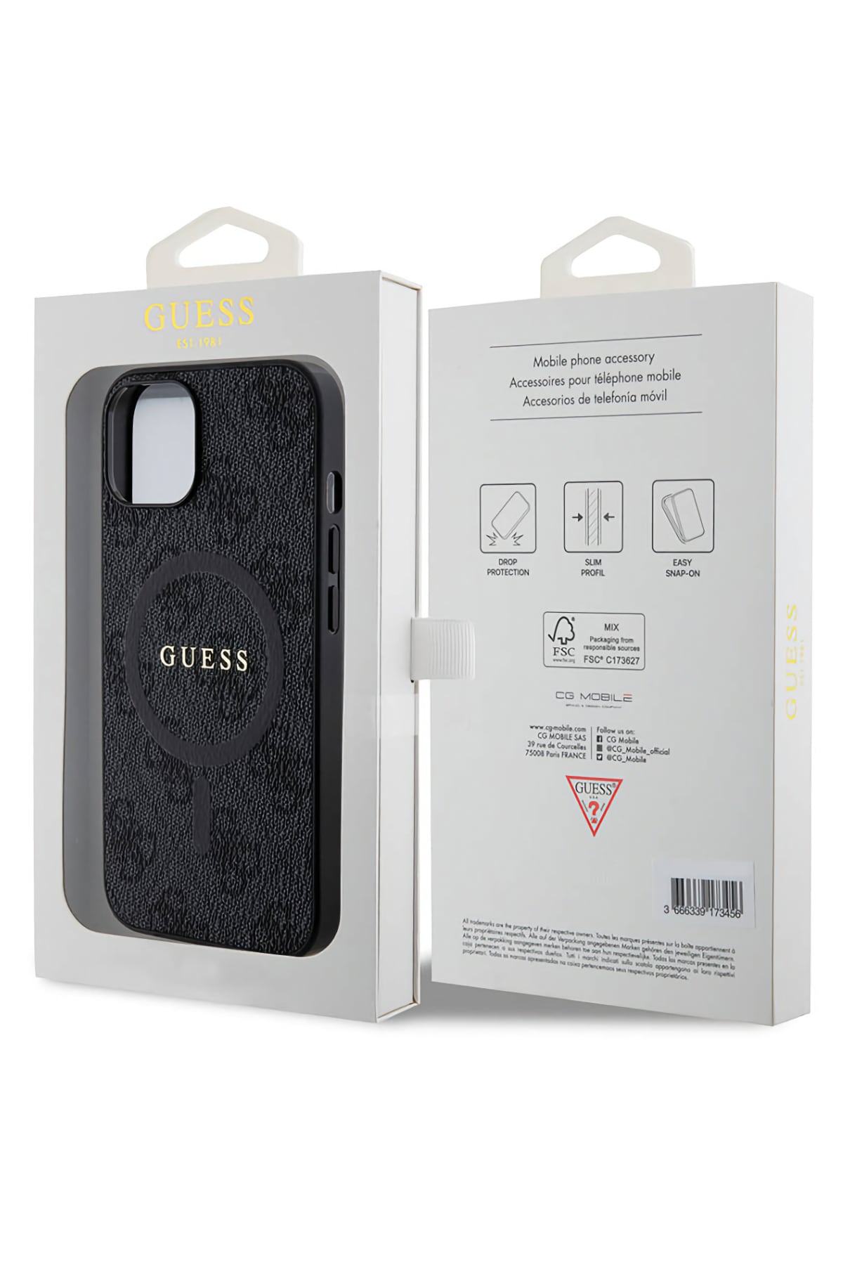 Guess iPhone 15 Magsafe Uyumlu 4G Desenli Kılıf Siyah  Guess