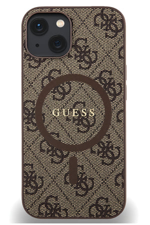 Guess iPhone 14 Magsafe Uyumlu 4G Desenli Kılıf Kahverengi  Guess