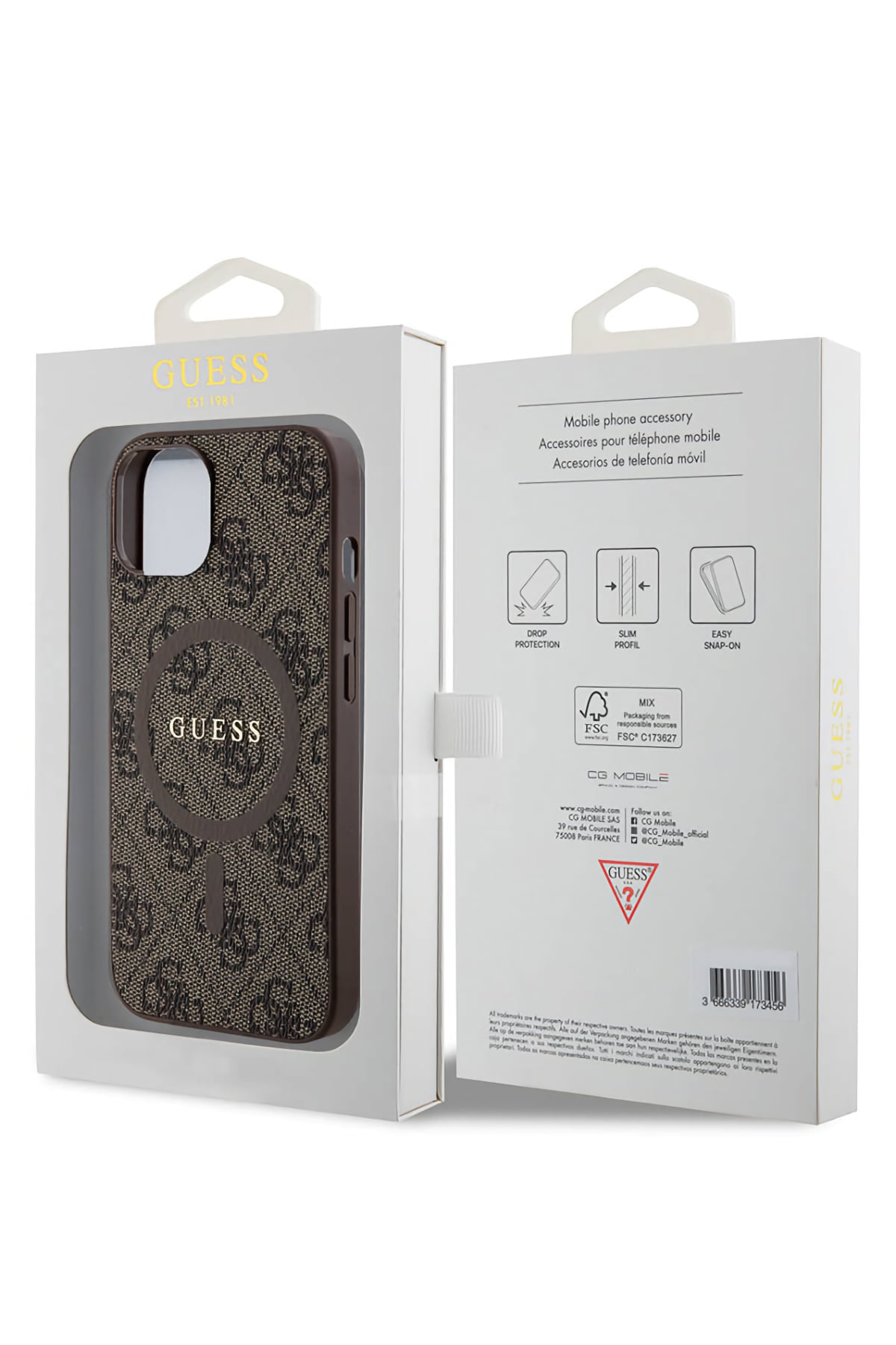 Guess iPhone 14 Magsafe Uyumlu 4G Desenli Kılıf Kahverengi  Guess