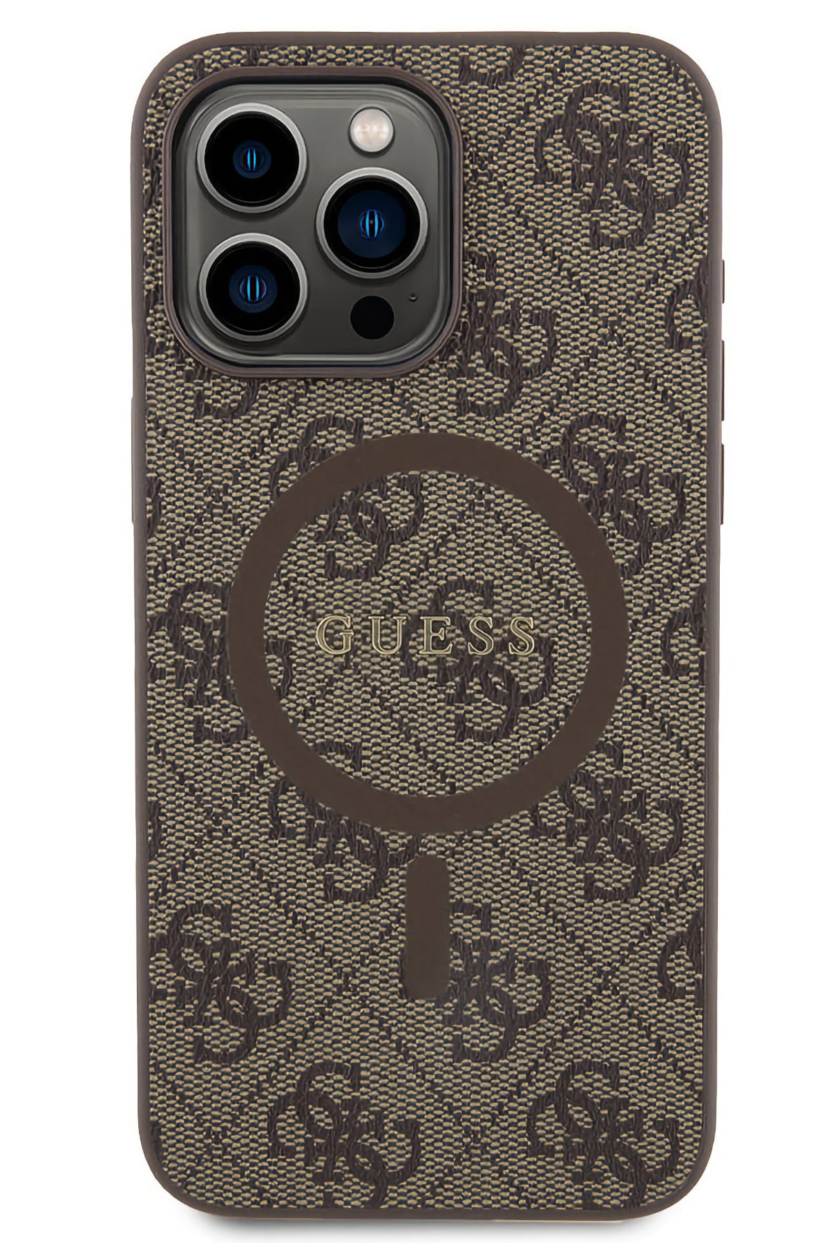 Guess iPhone 14 Pro Magsafe Uyumlu 4G Desenli Kılıf Kahverengi  Guess