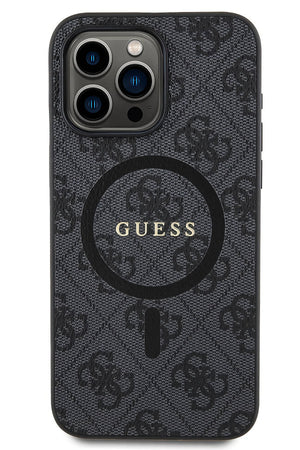 Guess iPhone 14 Pro Magsafe Uyumlu 4G Desenli Kılıf Siyah  Guess