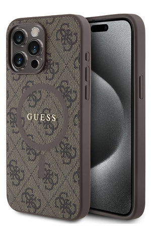 Guess iPhone 14 Pro Max Magsafe Uyumlu 4G Desenli Kılıf Kahverengi