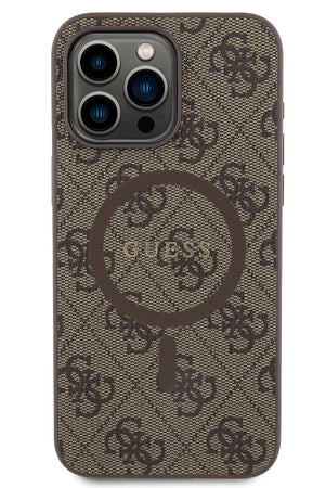Guess iPhone 14 Pro Max Magsafe Uyumlu 4G Desenli Kılıf Kahverengi  Guess