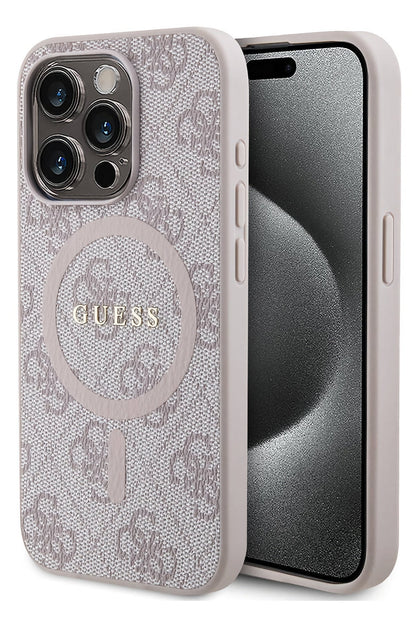 Guess iPhone 14 Pro Max Magsafe Uyumlu 4G Desenli Kılıf Pembe