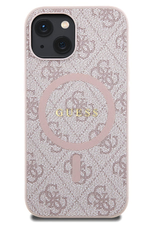 Guess iPhone 15 Magsafe Uyumlu 4G Desenli Kılıf Pembe  Guess