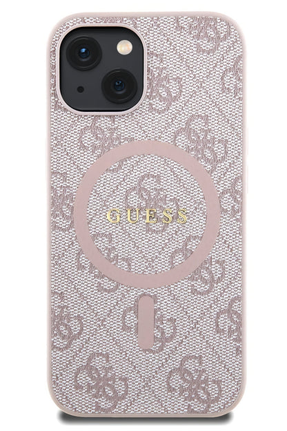 Guess iPhone 15 Magsafe Uyumlu 4G Desenli Kılıf Pembe