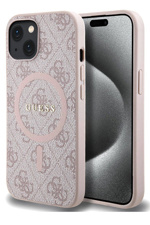 Guess iPhone 15 Magsafe Compatible 4G Patterned Case Pink 