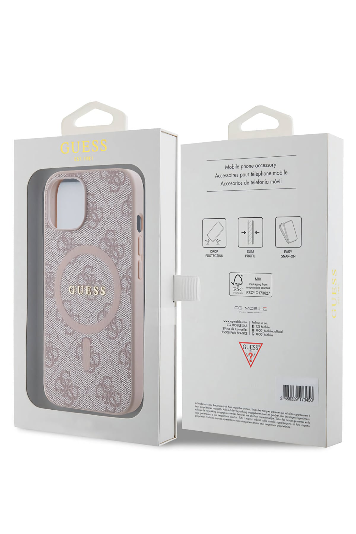 Guess iPhone 15 Magsafe Uyumlu 4G Desenli Kılıf Pembe  Guess