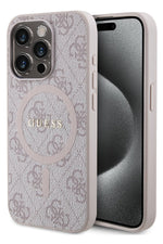Guess iPhone 14 Pro Magsafe Uyumlu 4G Desenli Kılıf Pembe  Guess