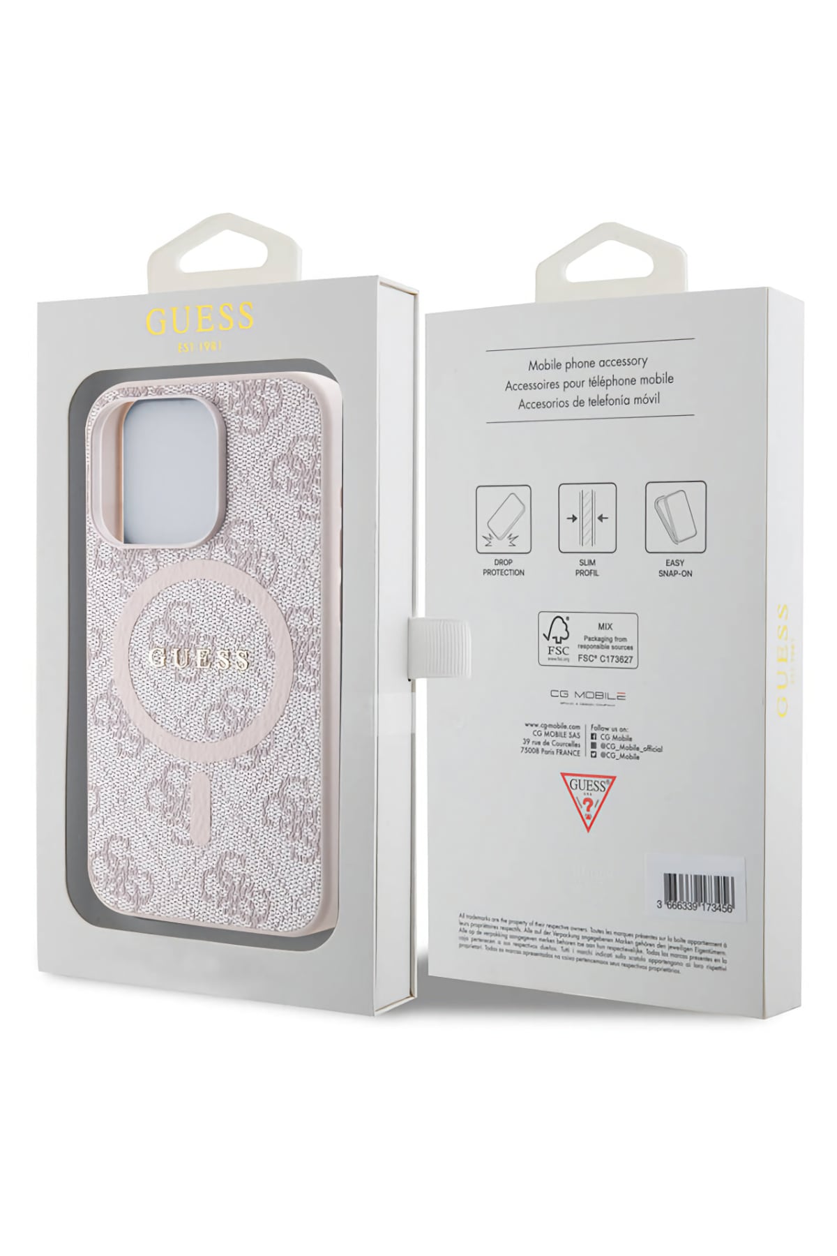 Guess iPhone 14 Pro Magsafe Uyumlu 4G Desenli Kılıf Pembe  Guess