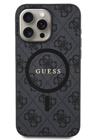 Guess iPhone 15 Pro Magsafe Uyumlu 4G Desenli Kılıf Siyah