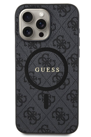 Guess iPhone 15 Pro Max Magsafe Uyumlu 4G Desenli Kılıf Siyah  Guess