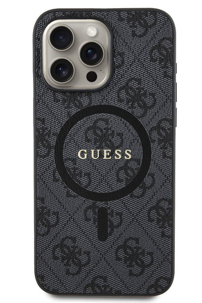 Guess iPhone 15 Pro Max Magsafe Uyumlu 4G Desenli Kılıf Siyah