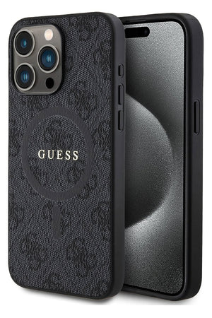 Guess iPhone 15 Pro Max Magsafe Uyumlu 4G Desenli Kılıf Siyah