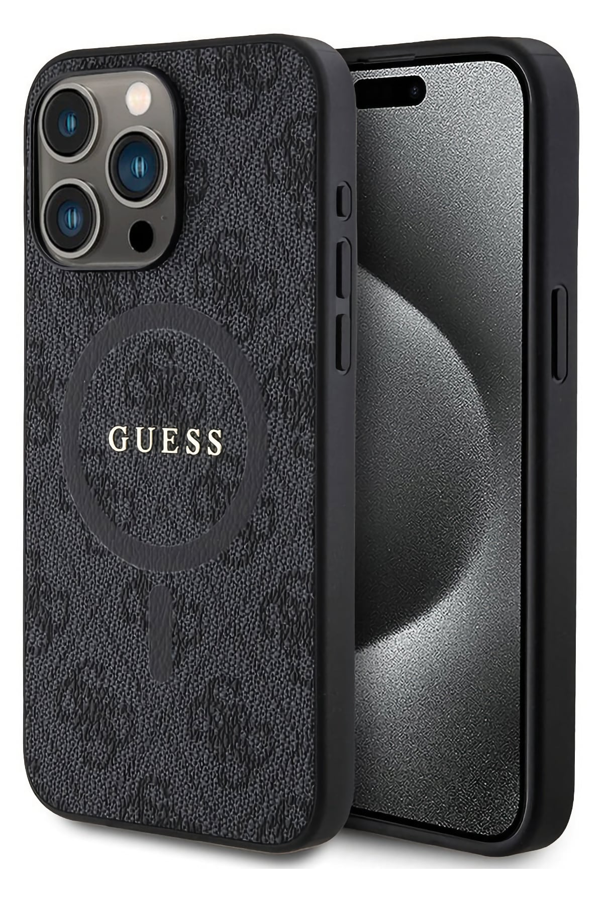 Guess iPhone 15 Pro Max Magsafe Uyumlu 4G Desenli Kılıf Siyah  Guess