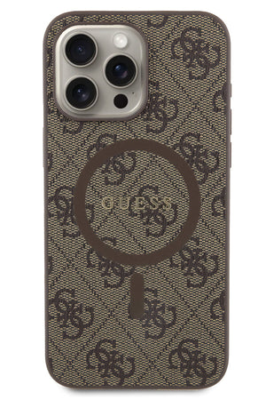 Guess iPhone 15 Pro Max Magsafe Uyumlu 4G Desenli Kılıf Kahverengi