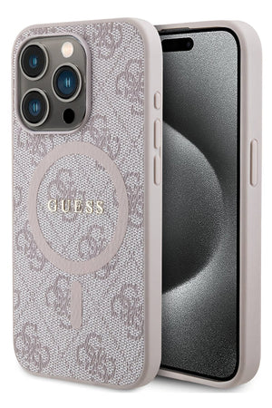 Guess iPhone 15 Pro Max Magsafe Uyumlu 4G Desenli Kılıf Pembe  Guess