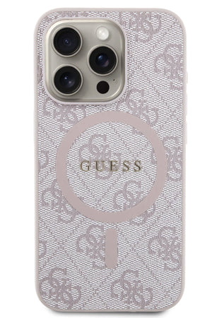Guess iPhone 15 Pro Magsafe Uyumlu 4G Desenli Kılıf Pembe  Guess