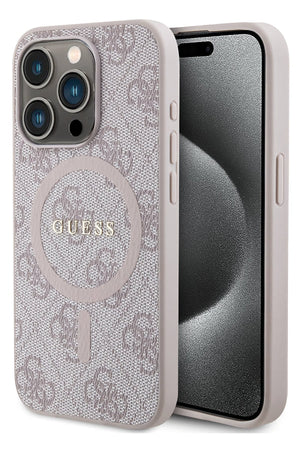 Guess iPhone 15 Pro Magsafe Compatible 4G Patterned Case Pink 
