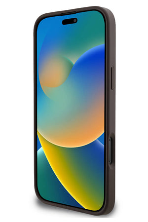 Guess iPhone 16 Plus Uyumlu 4G Logolu Deri Kılıf Kahverengi  Guess