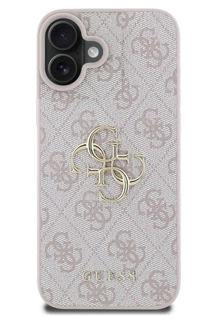 Guess iPhone 16 Plus Uyumlu 4G Logolu Deri Kılıf Pembe  Guess