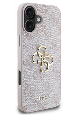 Guess iPhone 16 Plus Uyumlu 4G Logolu Deri Kılıf Pembe  Guess
