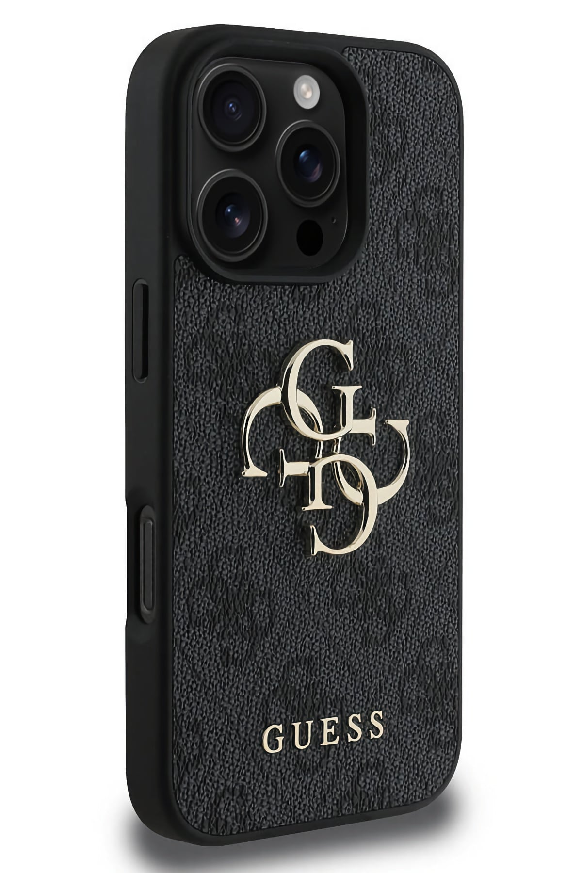 Guess iPhone 16 Pro Max Uyumlu 4G Logolu Deri Kılıf Siyah  Guess