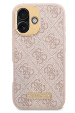 Guess Metal Plaka Logo iPhone 16 Plus Magsafe Uyumlu Kılıf Pembe  Guess