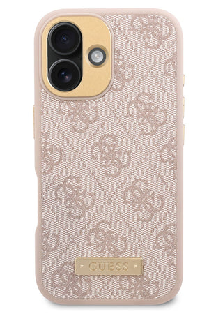 Guess Metal Plaka Logo iPhone 16 Plus Magsafe Uyumlu Kılıf Pembe  Guess