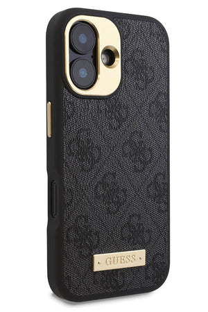 Guess Metal Plaka Logo iPhone 16 Plus Magsafe Uyumlu Kılıf Siyah  Guess